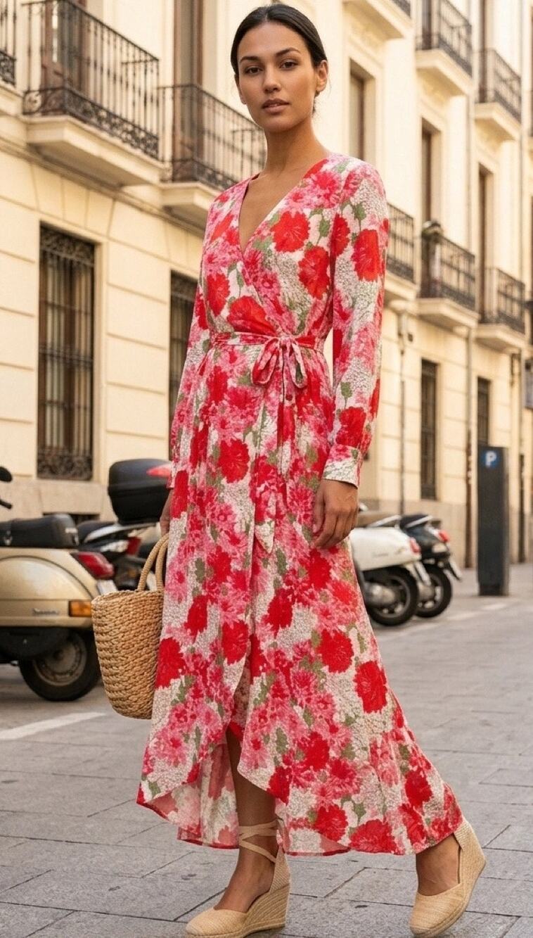 Inmod Pink Floral High Low Maxi Dress Faux Wrap Long Sleeve NWT Wedding Guest M